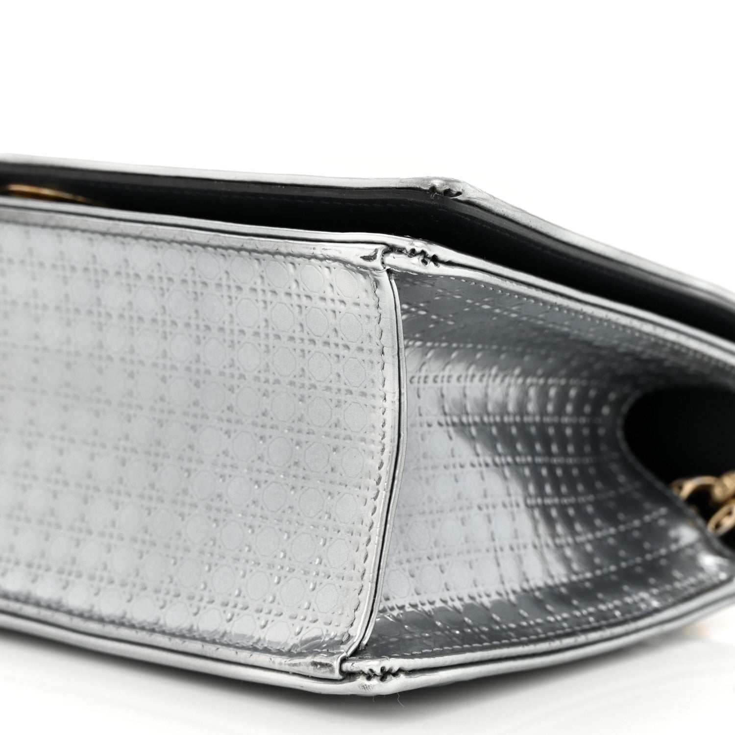Christian Dior Metallic Patent Micro-Cannage Small Diorama Flap Bag Silver 9 of 13