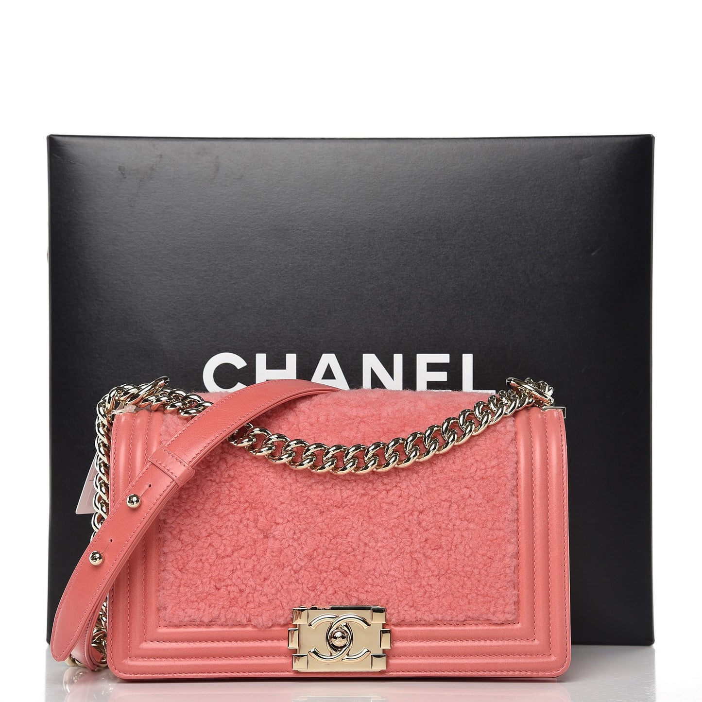 Shearling Sheepskin Medium Boy Flap Pink