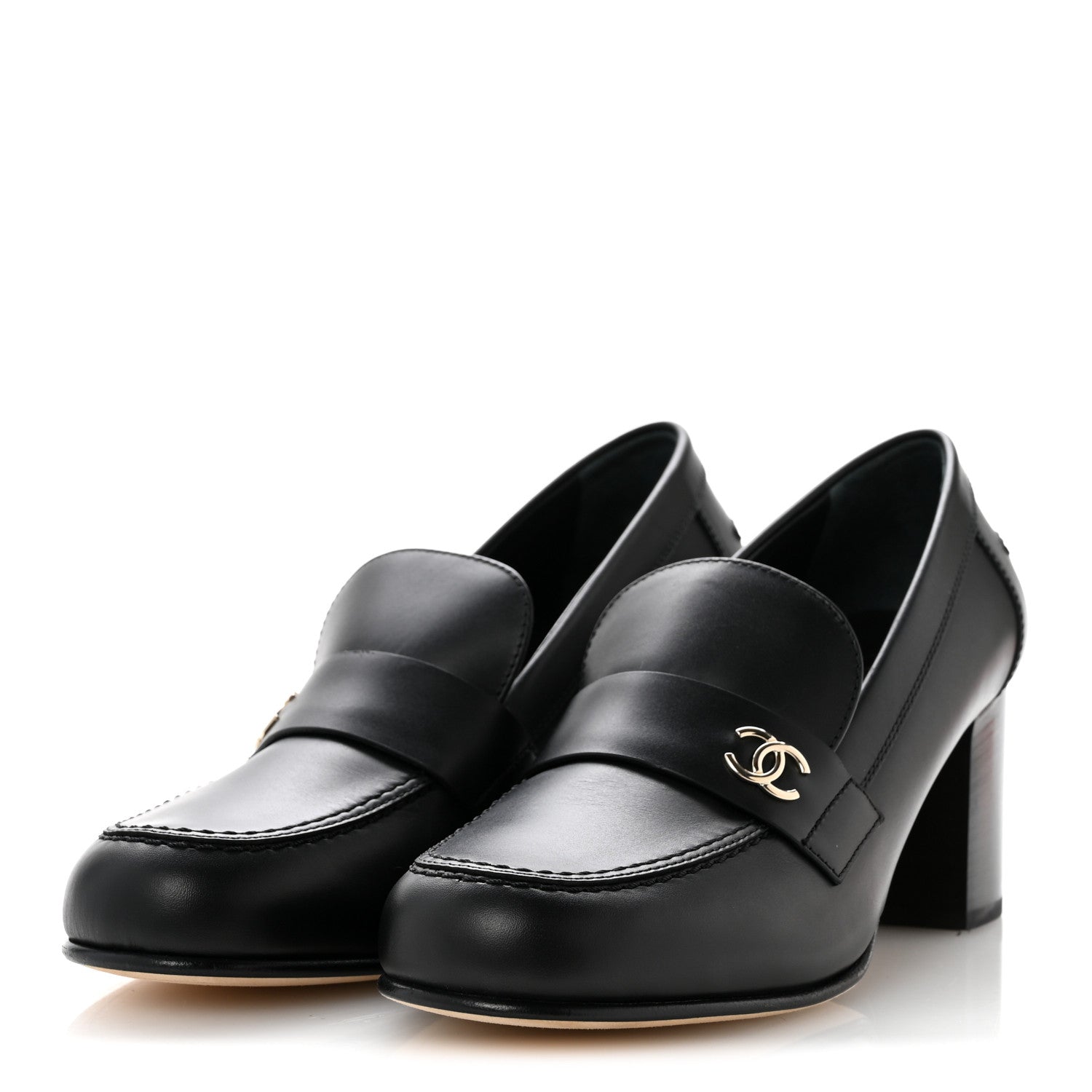 Chanel Calfskin CC Loafer Pumps 38 Black 4 of 10