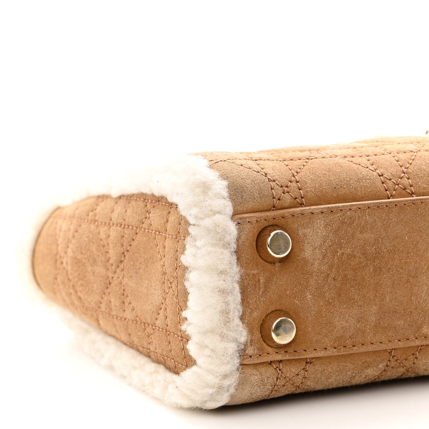Suede Shearling Cannage Mini Lady Dior Camel