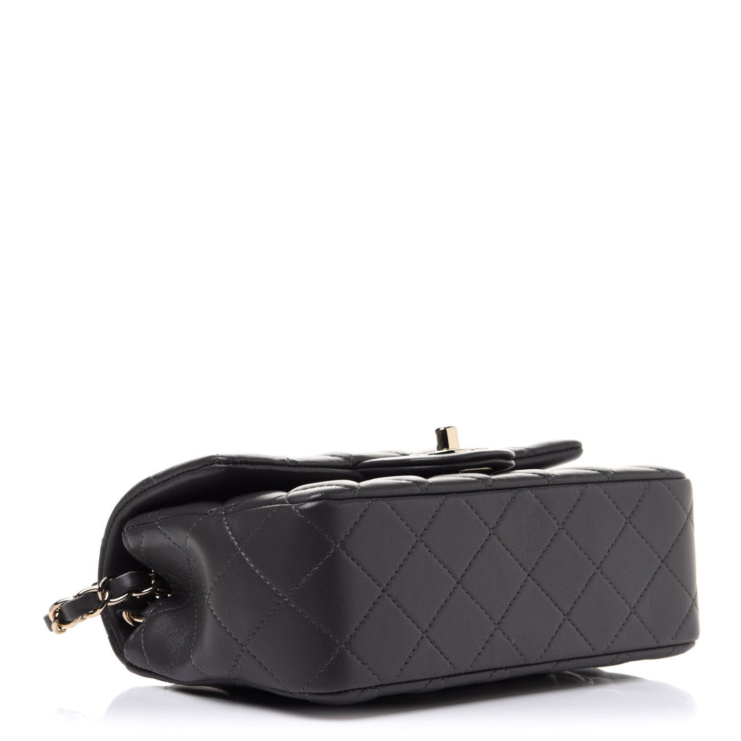 Lambskin Quilted Mini Rectangular Flap Dark Grey