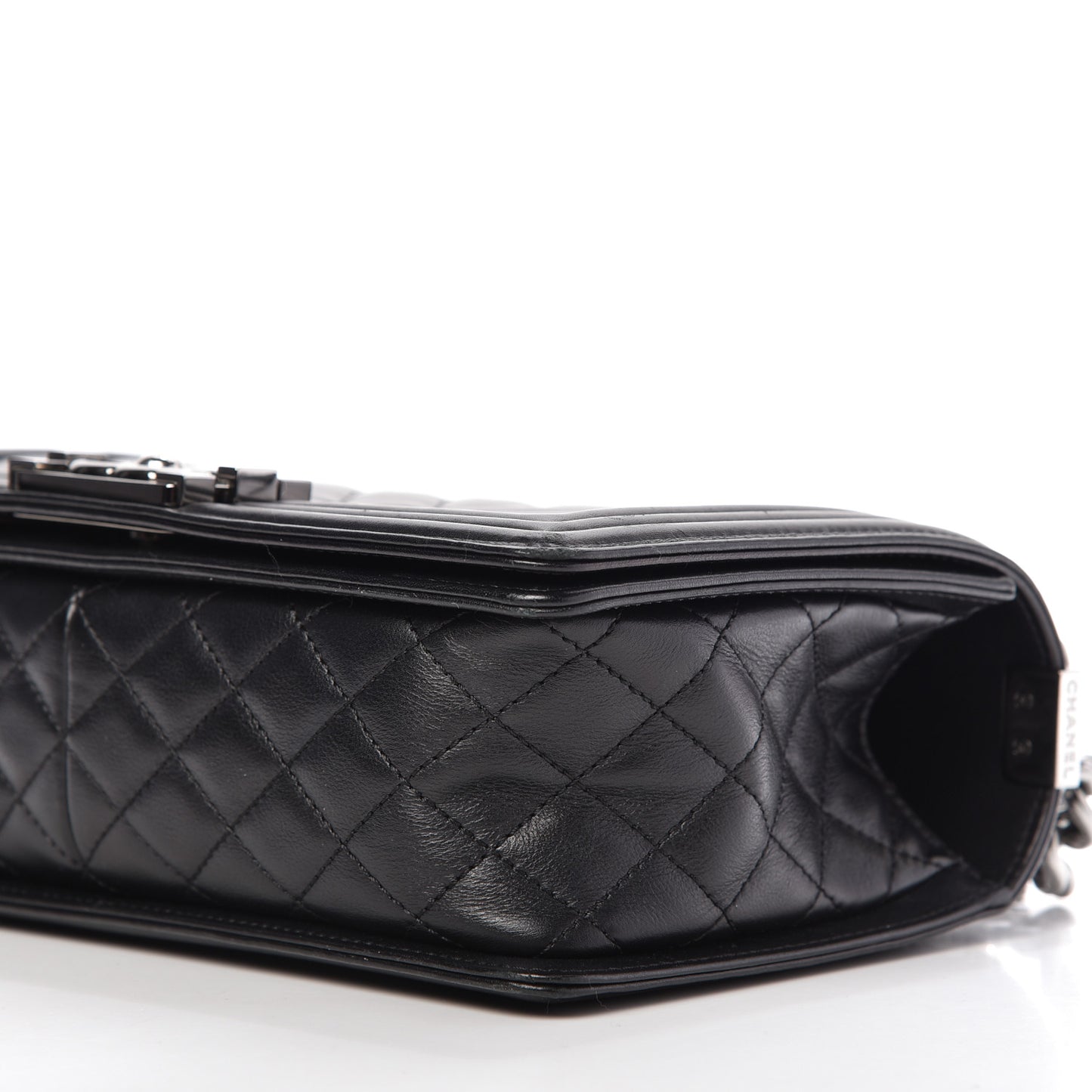 Calfskin Chevron Quilted Medium Boy Flap Black