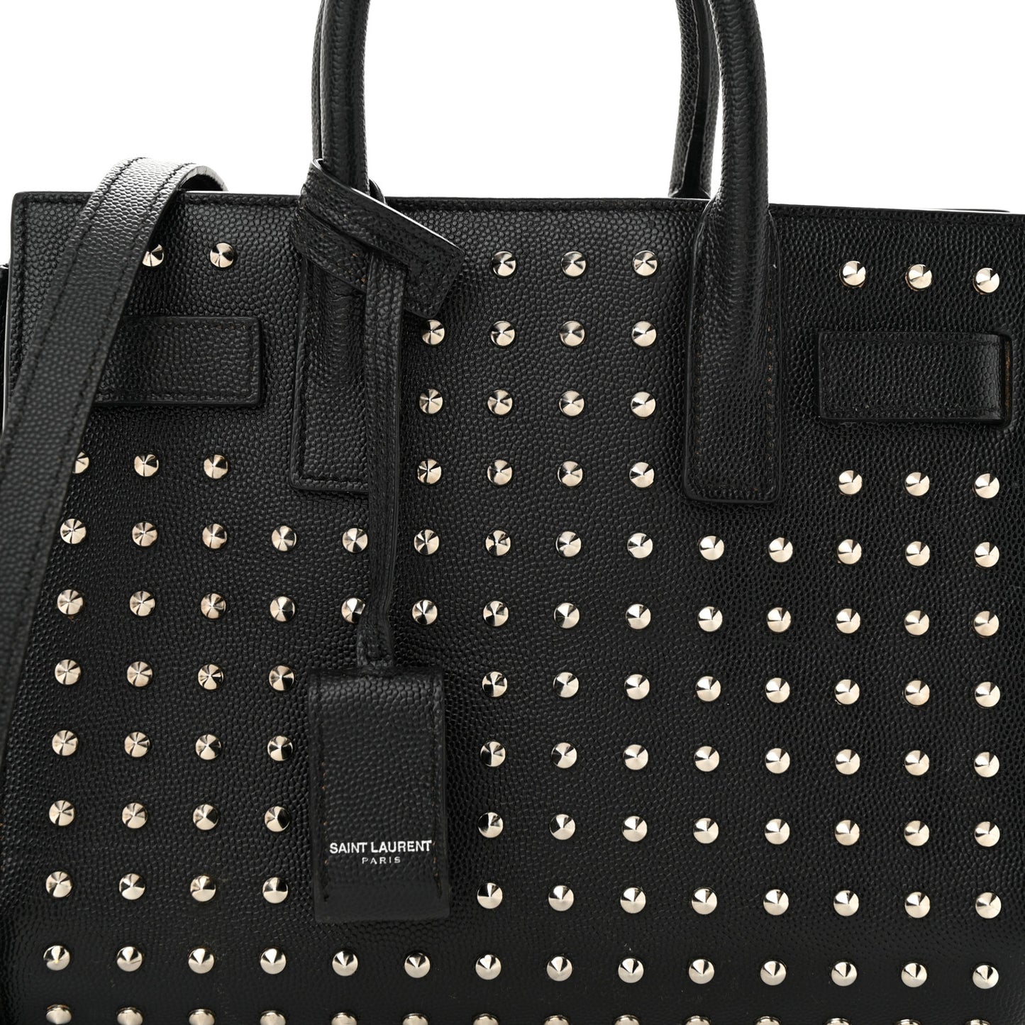 SAINT LAURENT Calfskin Studded Nano Sac De Jour Black