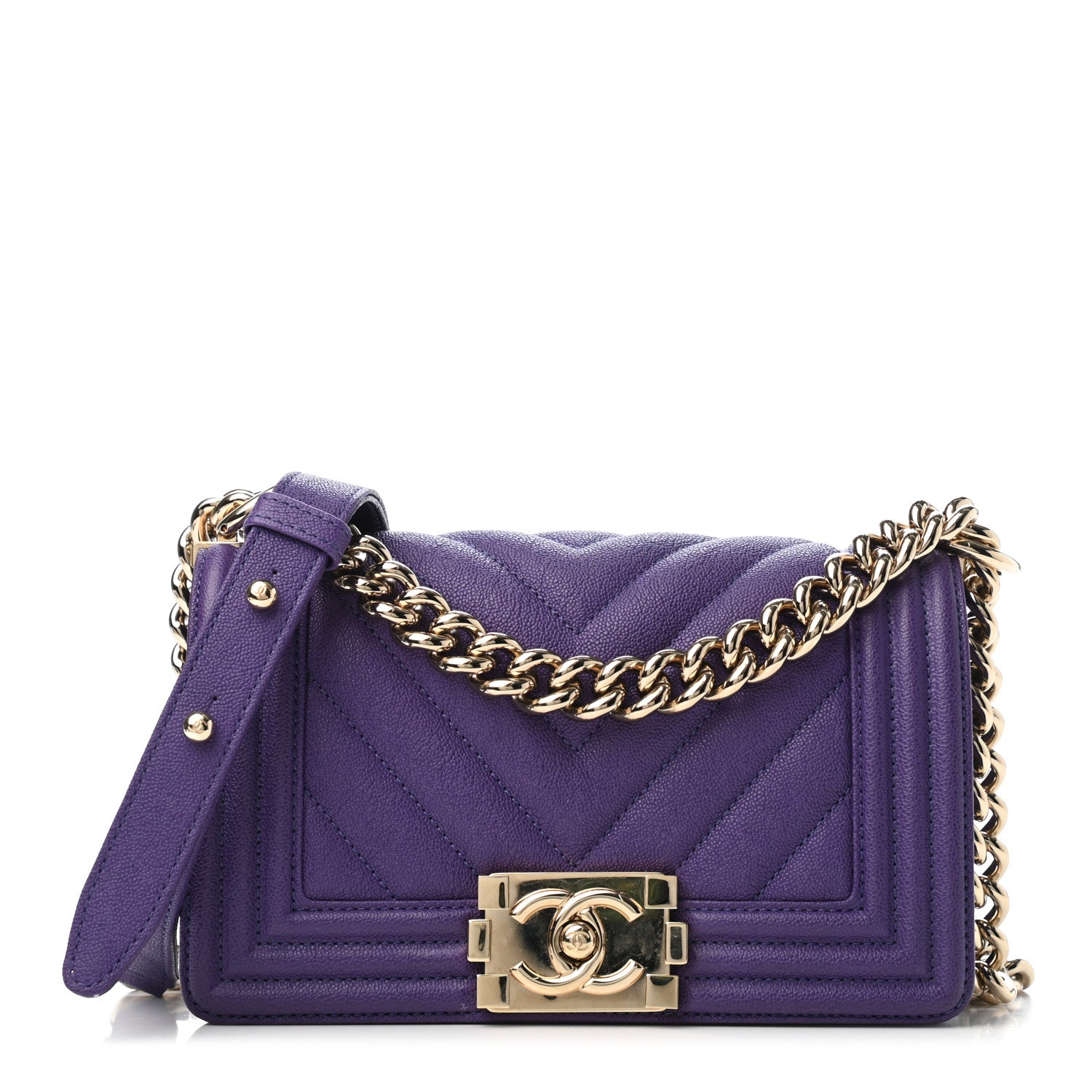 Chanel Caviar Chevron Quilted Small Boy Flap Purple 1 of 4