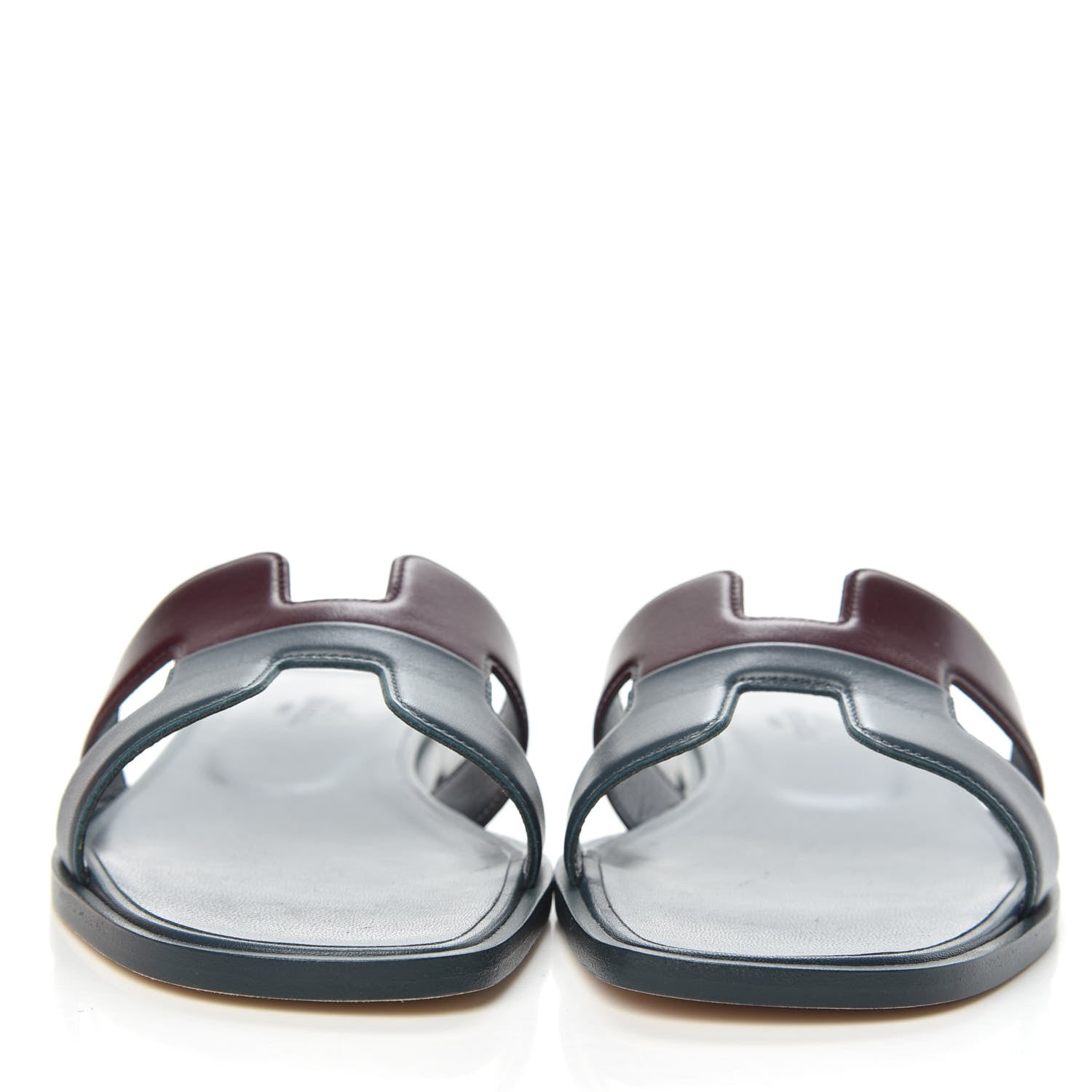 Hermes Box Calfskin Oran Sandals 36.5 Bleu Ardoise Bordeaux 2 of 8