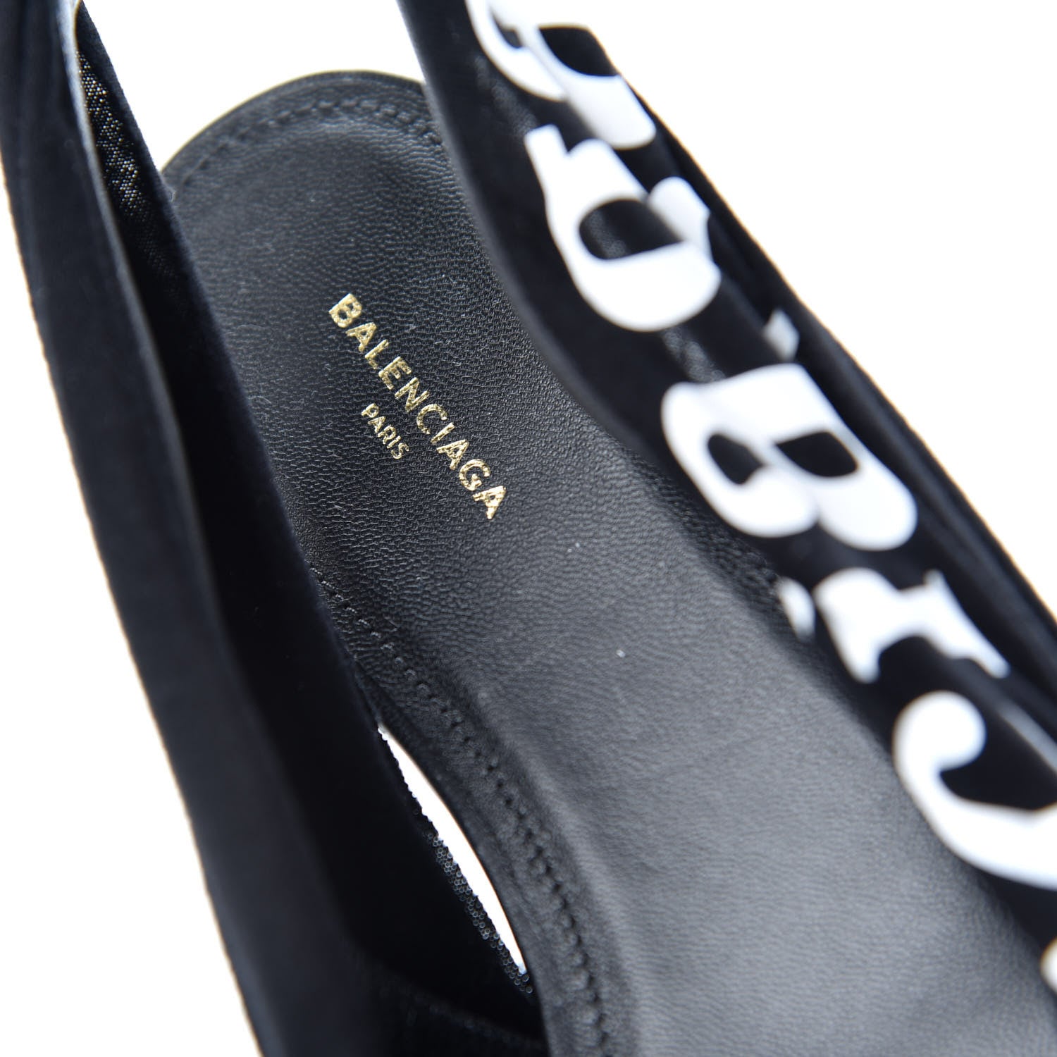 Balenciaga Jersey Crepe Political Campaign Logo Knife Pointed Slingback Flats 38 Black White Rouge 8 of 10