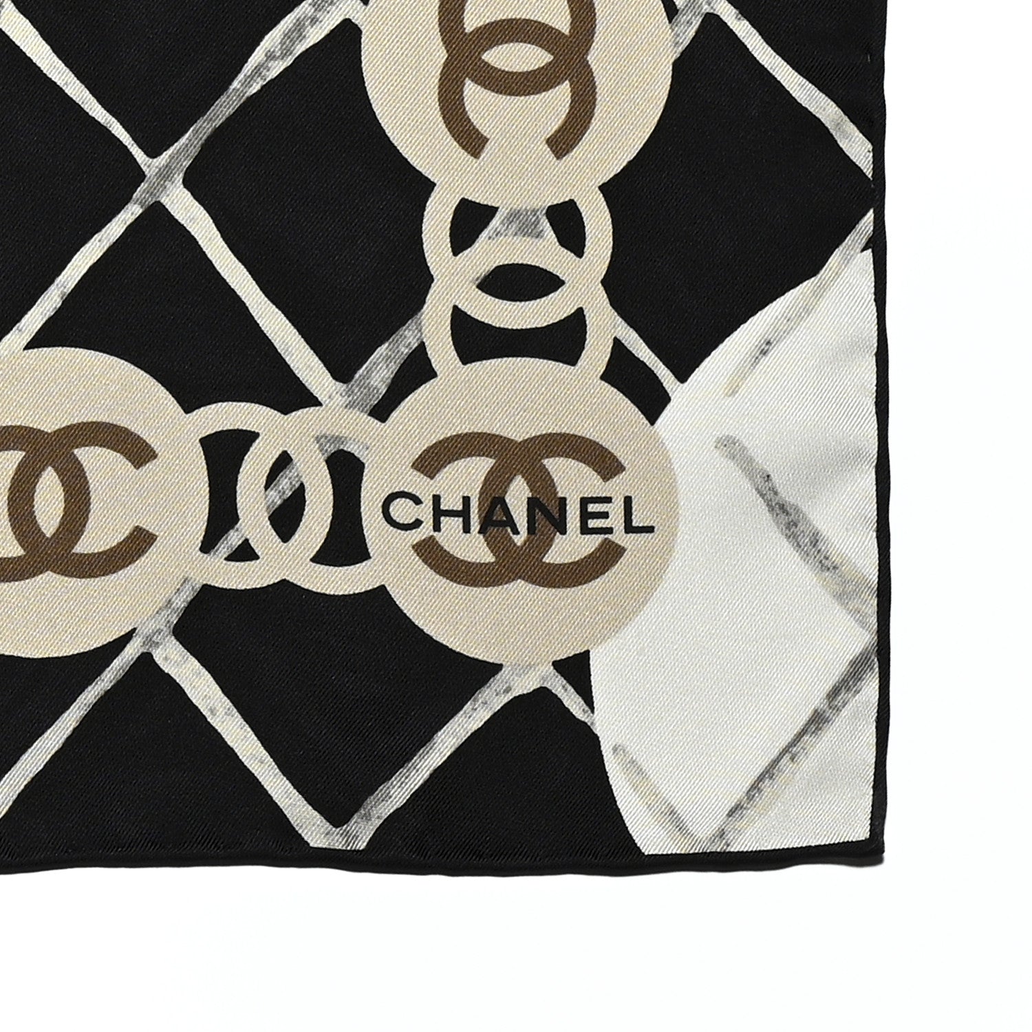 Chanel Silk CC Logo Camellia Scarf White Black 2 of 4