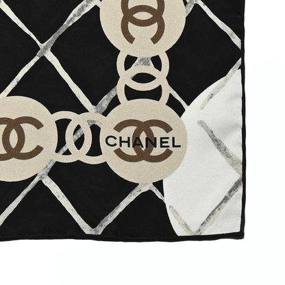 Chanel Silk CC Logo Camellia Scarf White Black 2 of 4