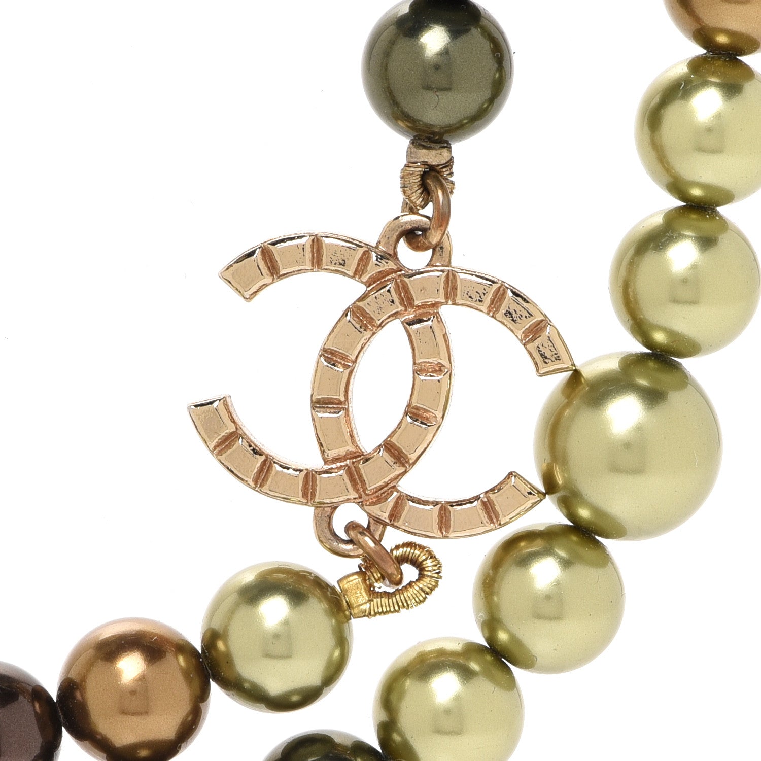 Chanel Metal Textured Bead CC Long Necklace Gold Multicolor 4 of 5