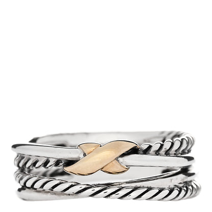 David Yurman Sterling Silver 18K Yellow Gold 6mm X Crossover Ring 54 6.75 1 of 3
