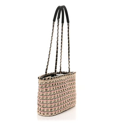 Chanel Cotton Crochet Le Panier Small Shopping Bag Beige Pink Black 3 of 10