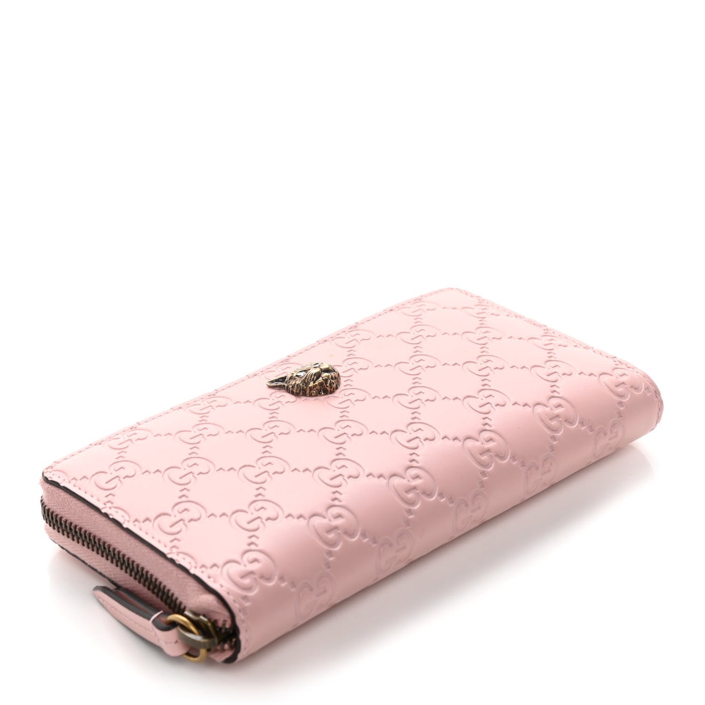 Guccissima Signature Crystal Cat Zip Around Wallet Light Candy Pink