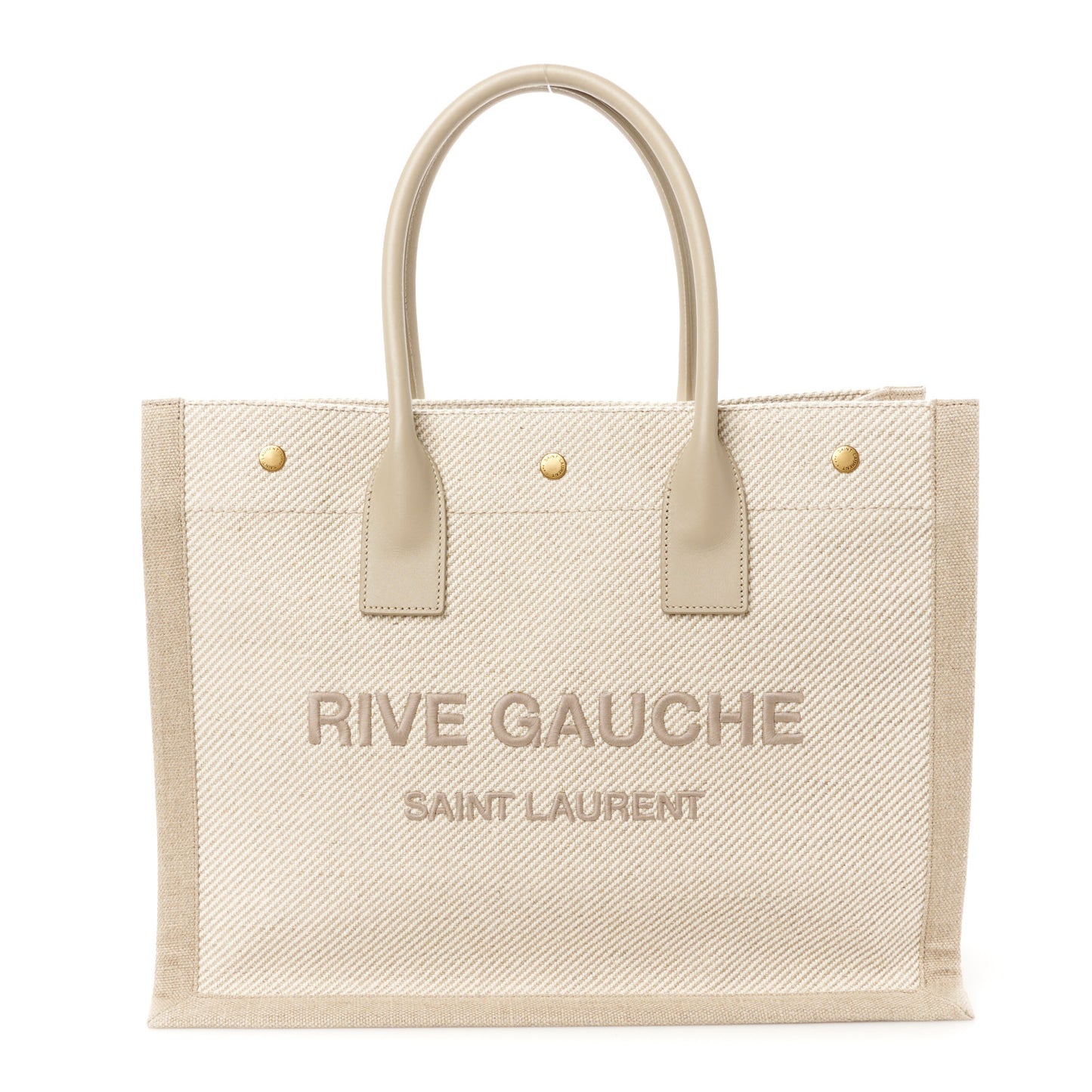 Linen Calfskin Small Rive Gauche Tote Beige Sea Salt