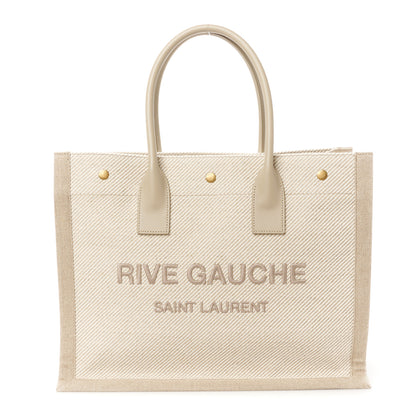 Saint Laurent Linen Calfskin Small Rive Gauche Tote Beige Sea Salt 1 of 10