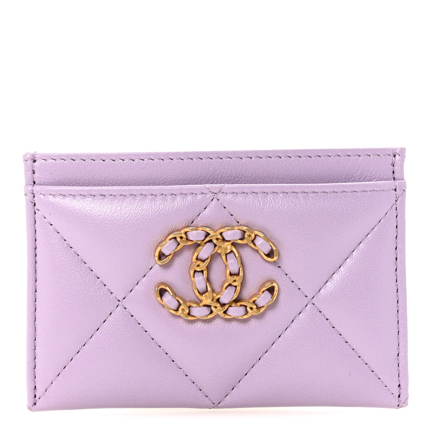 Lambskin Quilted Chanel 19 Card Holder Light Purple