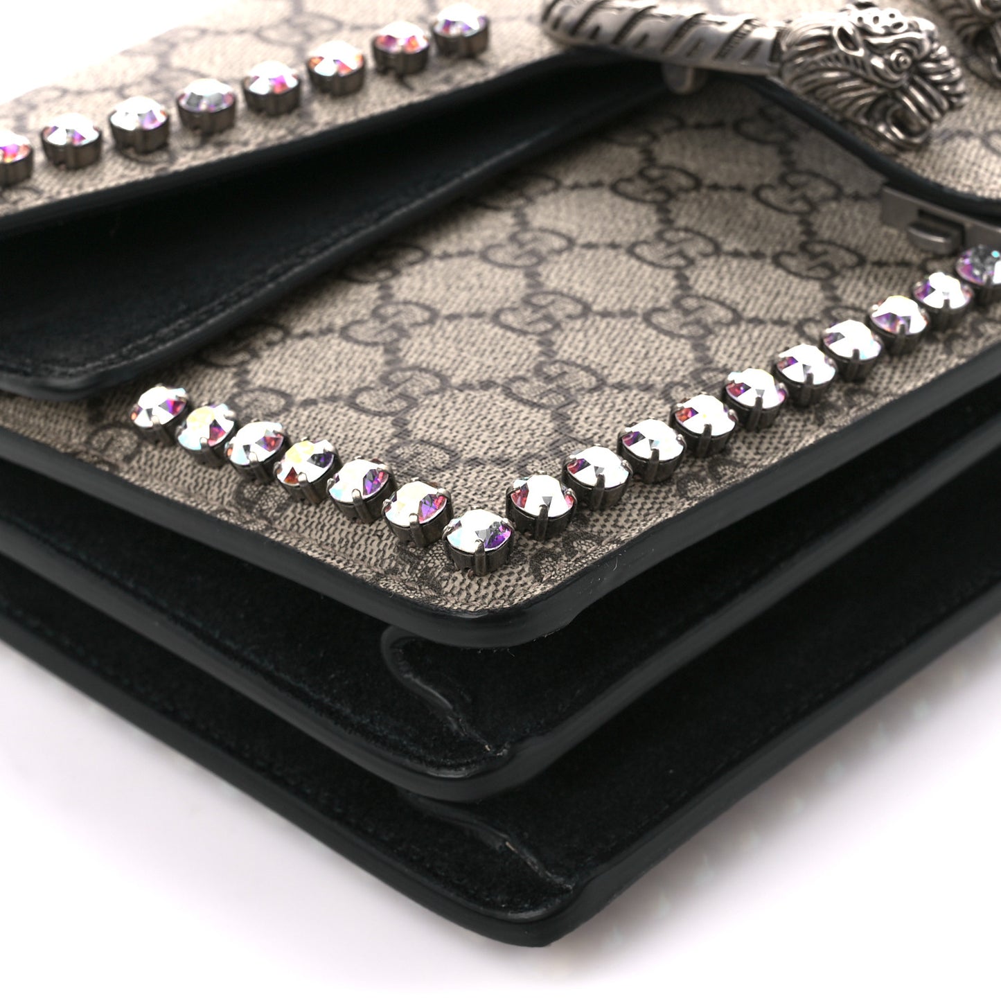 GG Supreme Monogram Crystal Small Dionysus Shoulder Bag Black