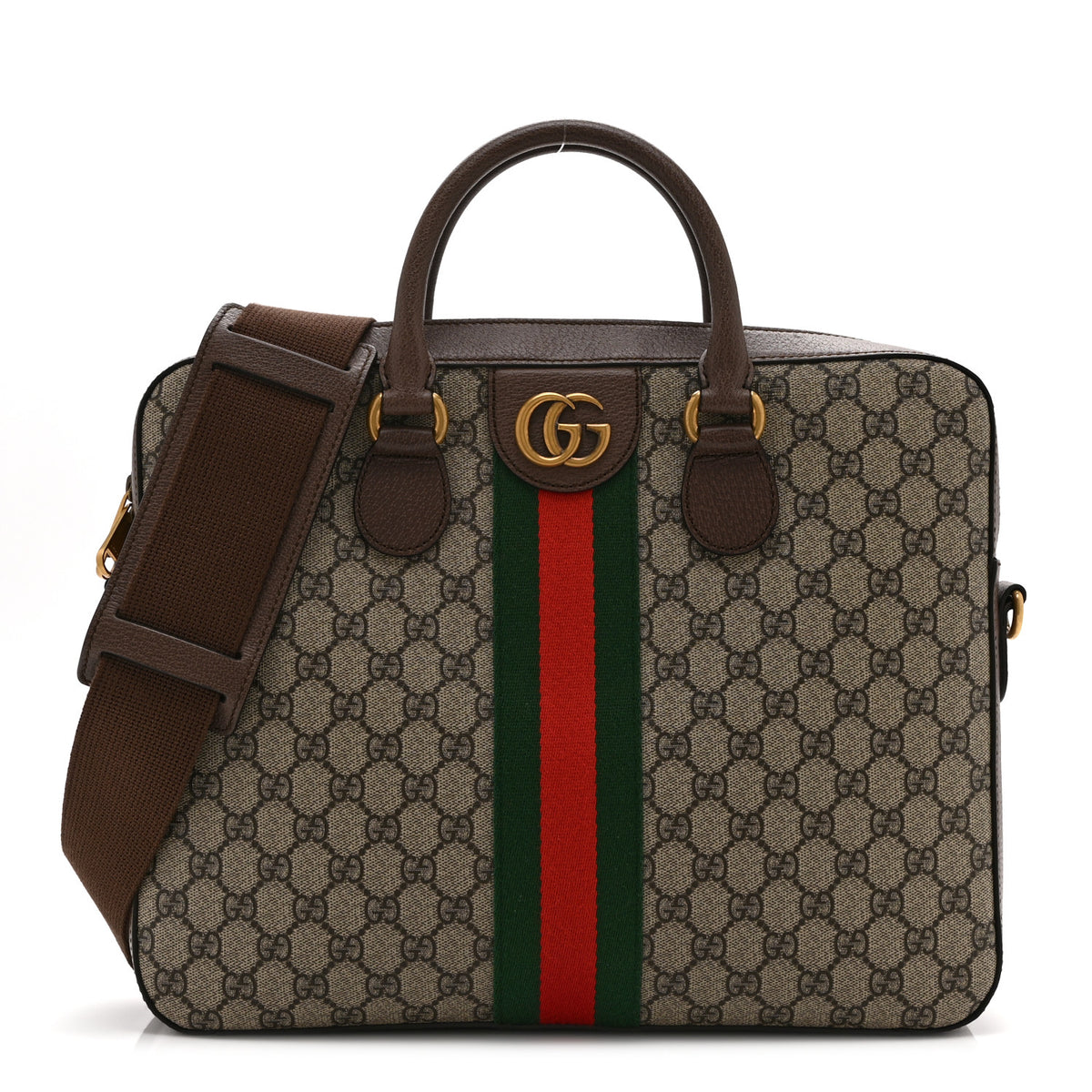 GG Supreme Monogram Textured Calfskin Web Medium Ophidia Briefcase Beige Ebony New Acero