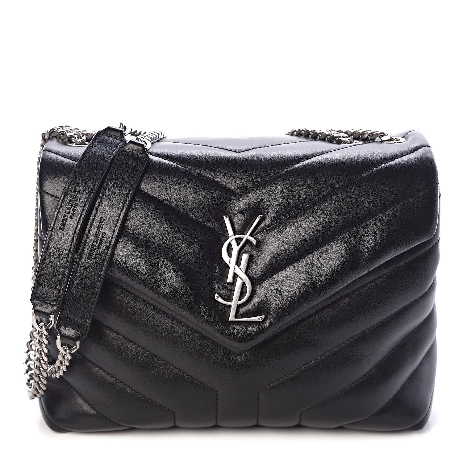 Saint Laurent Calfskin Y Quilted Monogram Small Loulou Chain Satchel Black 1 of 10