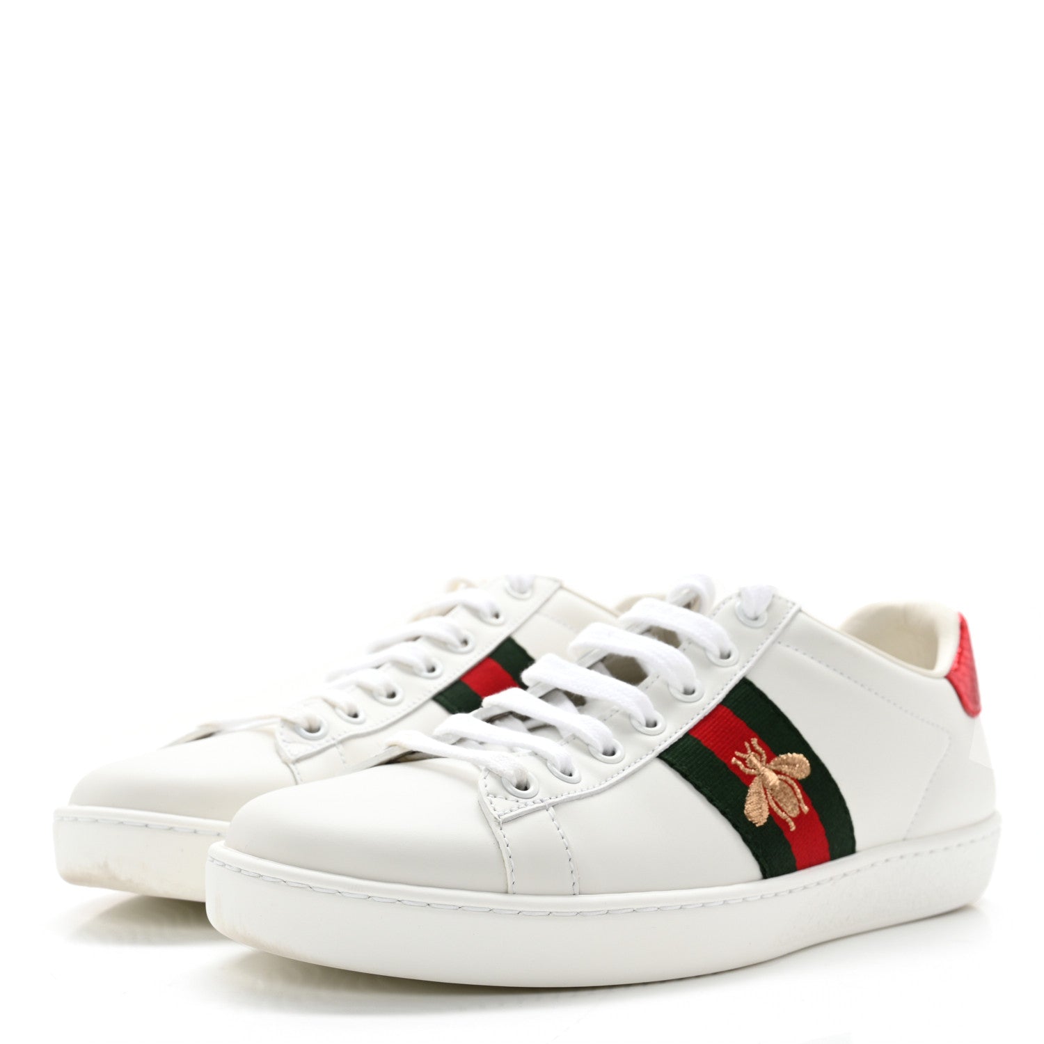 Gucci Calfskin Ayers Bee Embroidered Womens Ace Sneakers 38 White Green 3 of 13