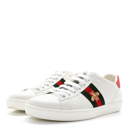 Gucci Calfskin Ayers Bee Embroidered Womens Ace Sneakers 38 White Green 3 of 13