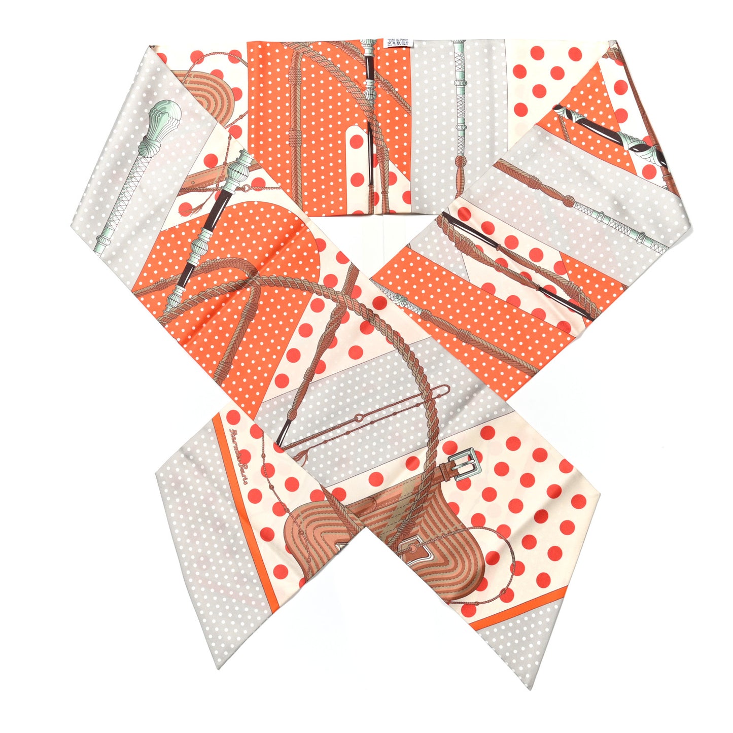Silk Clic Clac à Pois Maxi Twilly Orange Gris Perle Blanc