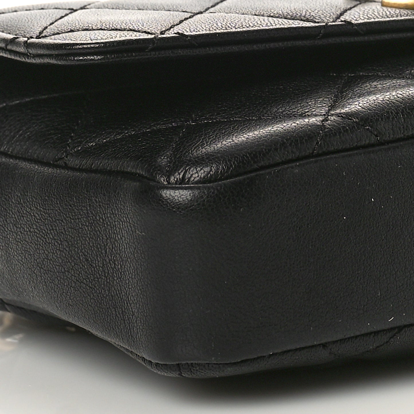 Lambskin Quilted Camellia Flower Waist Flap Black