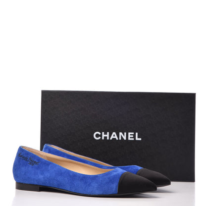 Chanel Suede Satin Cap Toe Gabrielle Ballerina Flats 39.5 Royal Blue Black 10 of 10
