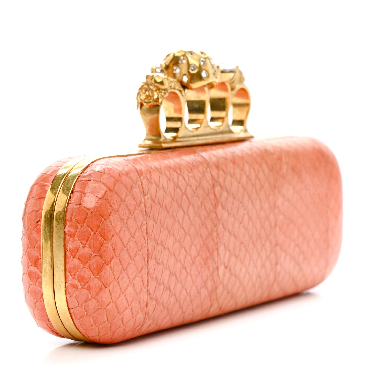 Alexander McQueen Snakeskin Knuckle Box Clutch Orange 3 of 13