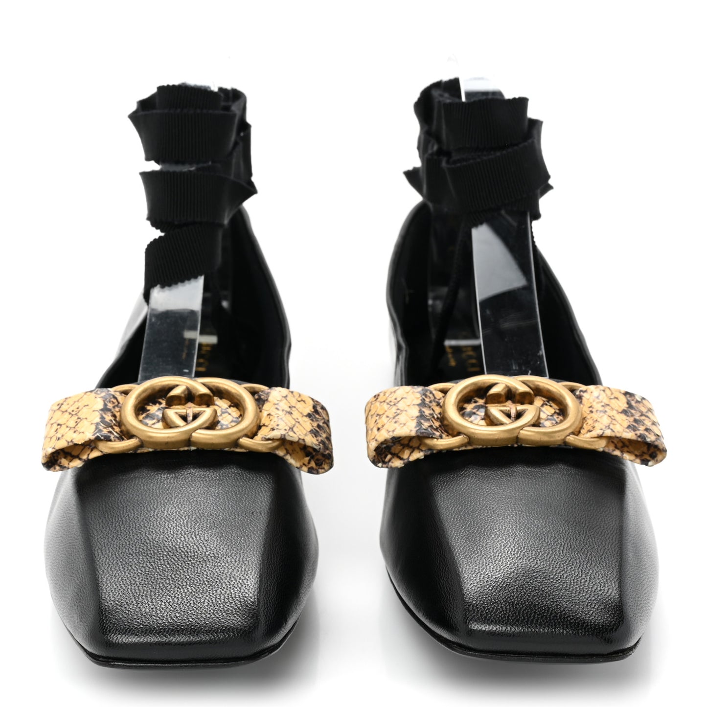 Malaga Kid Snakeskin Interlocking G Ballet Flats 38 Black