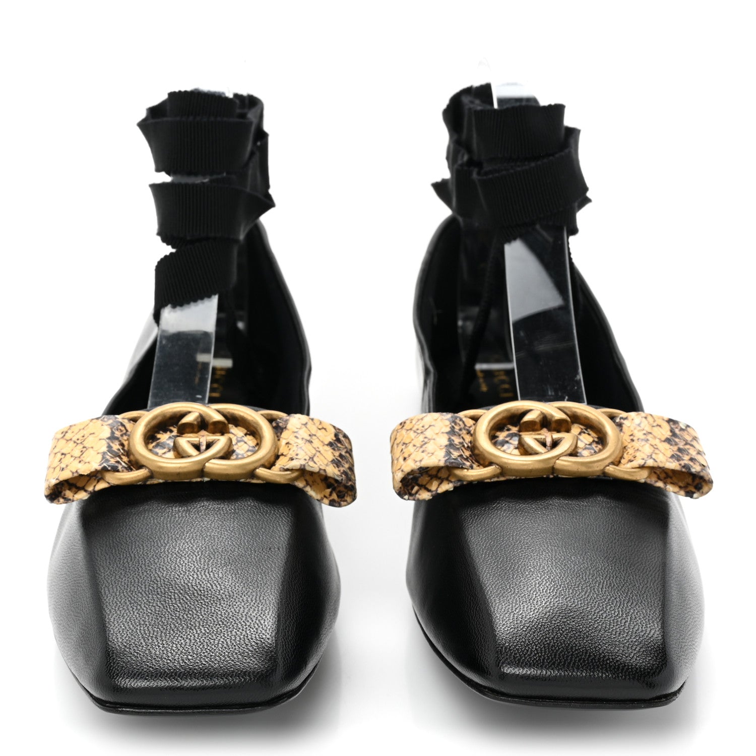 Gucci Malaga Kid Snakeskin Interlocking G Ballet Flats 38 Black 2 of 8