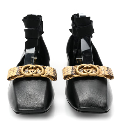 Gucci Malaga Kid Snakeskin Interlocking G Ballet Flats 38 Black 2 of 8