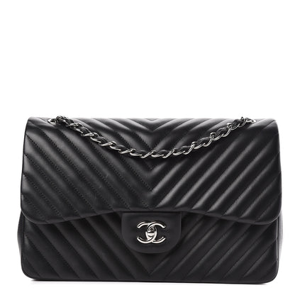 Chanel Lambskin Chevron Quilted Jumbo Double Flap Black 1 of 14