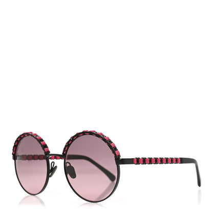 Chanel Metal Calfskin Round Chain Sunglasses 4265-Q Black Pink 1 of 7