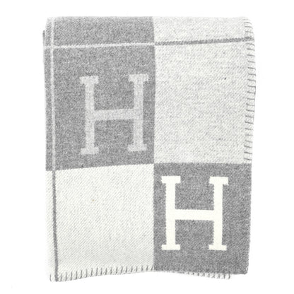 Hermes Wool Cashmere Avalon III Blanket Ecru Gris Clair 1 of 3