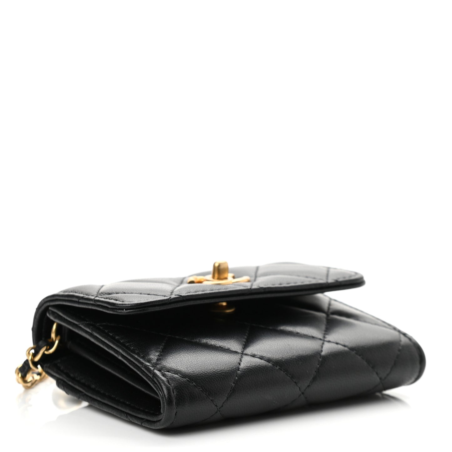 Lambskin Quilted Pearl Crush Clutch With Chain Black