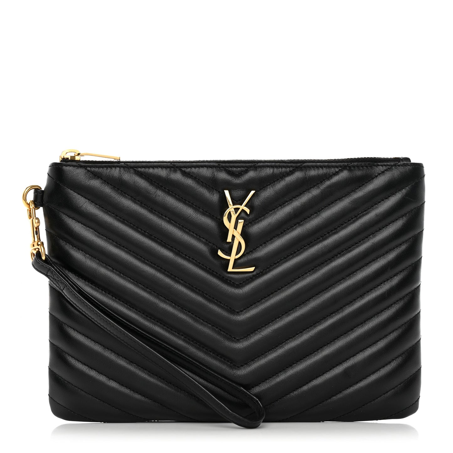 Calfskin Matelasse Chevron Monogram A5 Wristlet Black