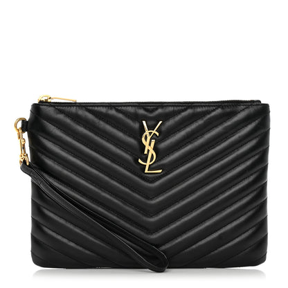 Saint Laurent Calfskin Matelasse Chevron Monogram A5 Wristlet Black 1 of 8