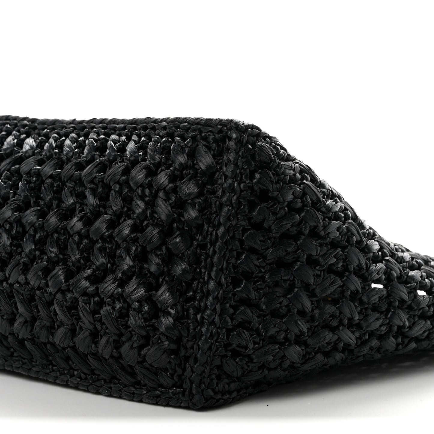 Raffia Effect Calfskin Coco Beach Shopping Tote Black