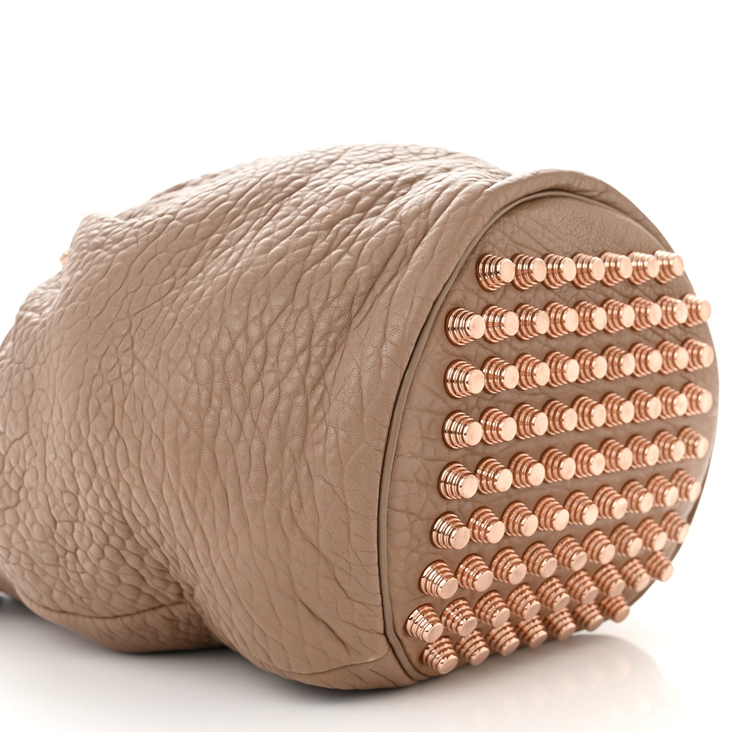 Pebbled Lambskin Diego Bucket Bag Latte Rose Gold Hardware