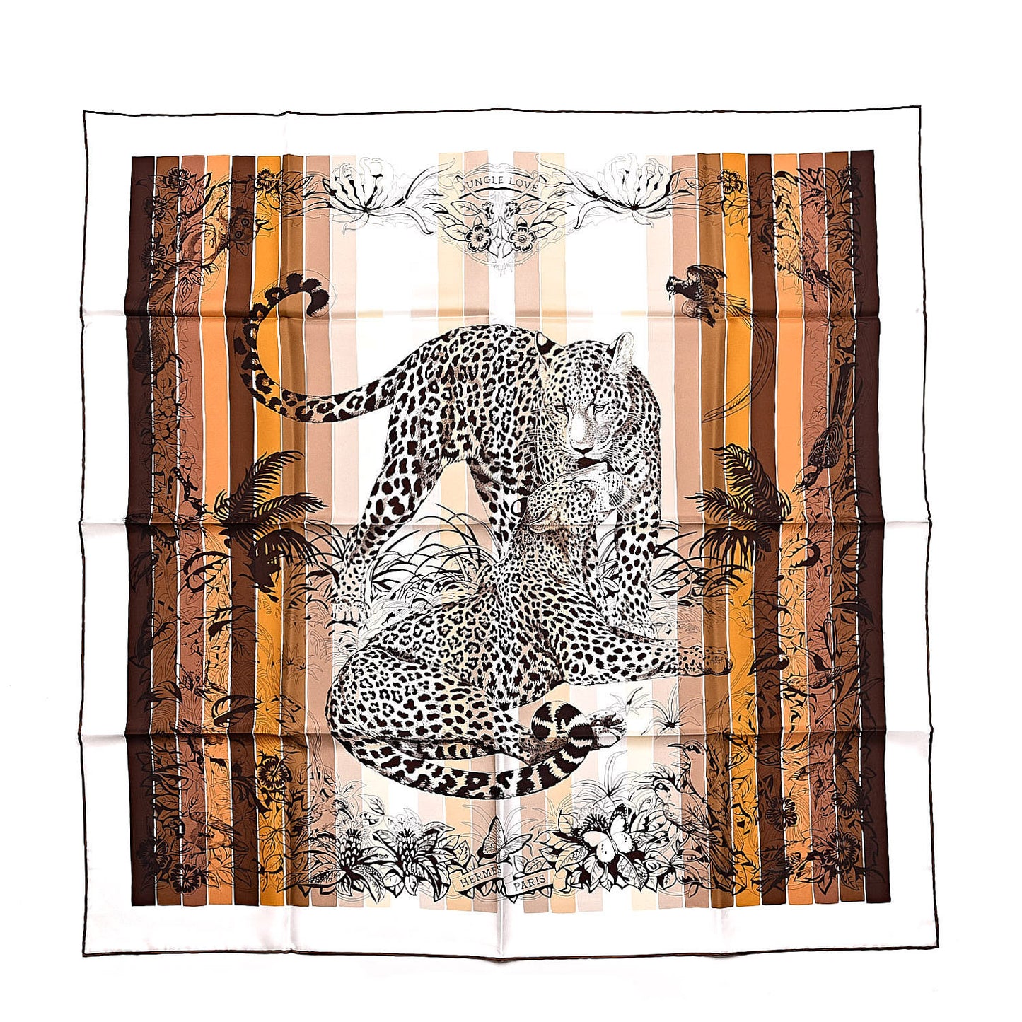 Silk Jungle Love Rainbow Scarf 90 Marron Beige White