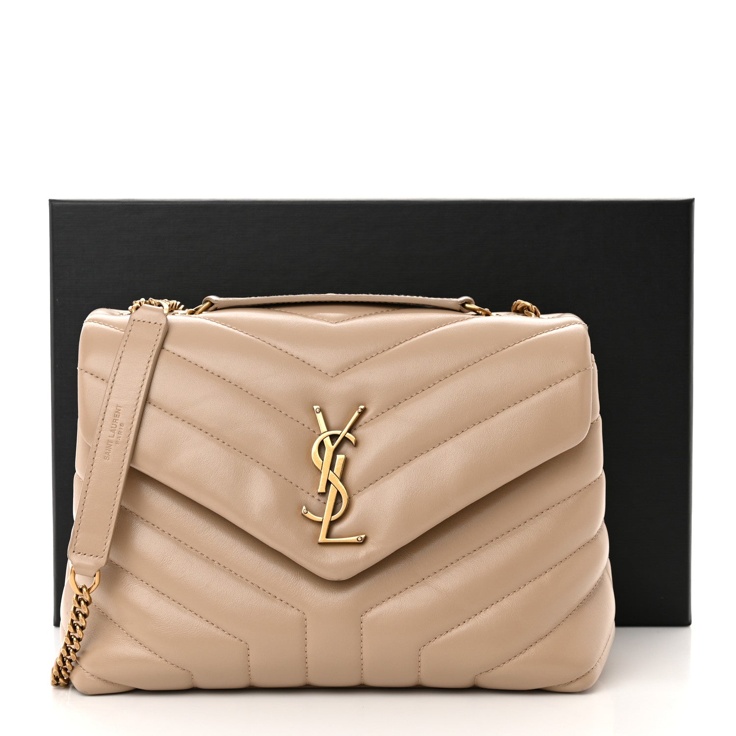 Saint Laurent Calfskin Y Quilted Monogram Small Loulou Chain Satchel Dark Beige 17 of 17