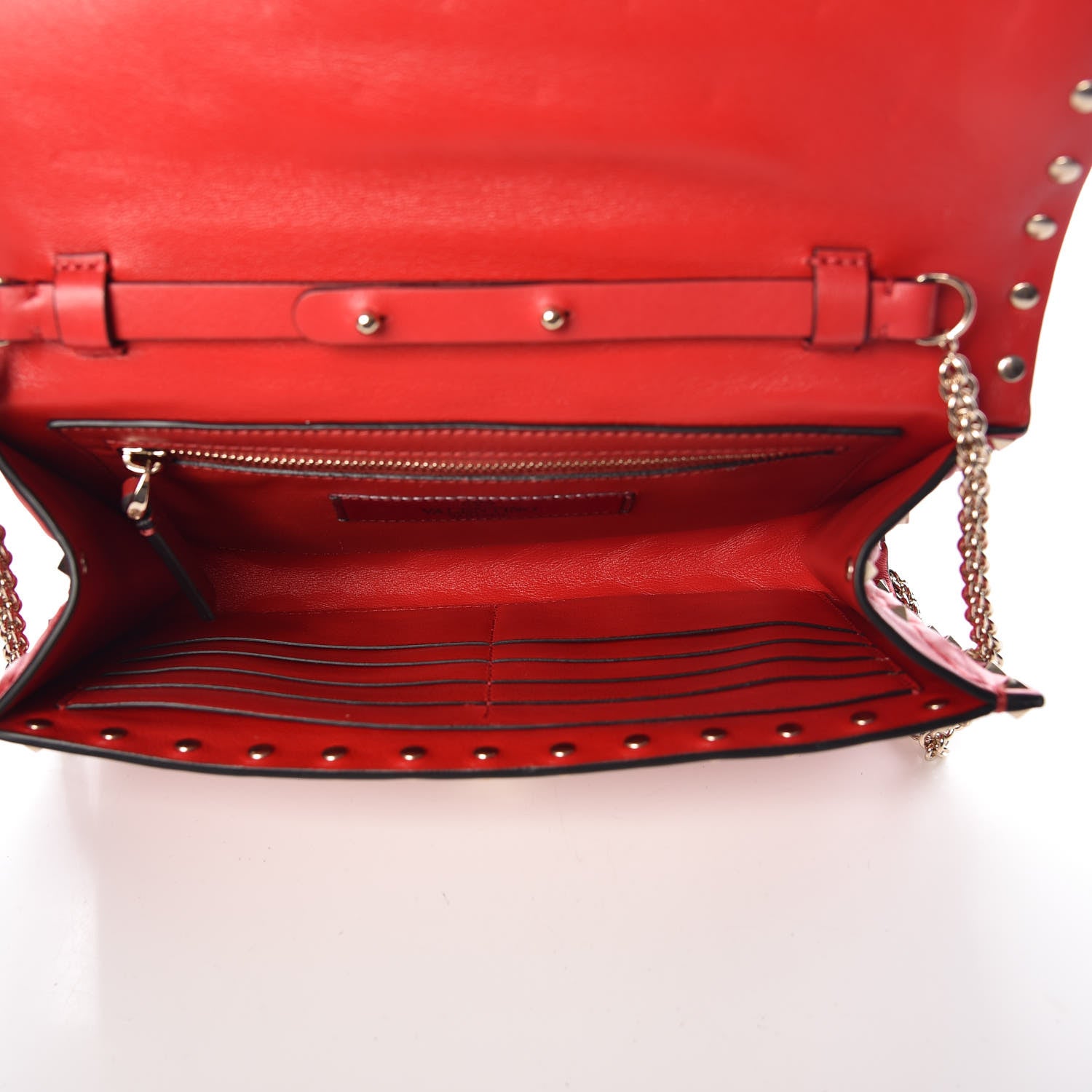 Valentino Garavani Lambskin Rockstud Spike Wallet on Chain Red 5 of 6