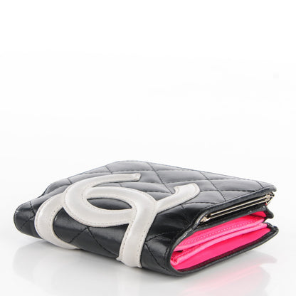 Chanel Calfskin Quilted Cambon Bi-Fold Wallet Black White 4 of 8