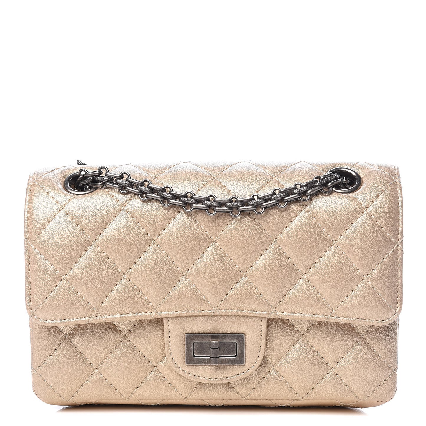 Metallic Sheepskin Quilted 2.55 Reissue Mini Flap Beige