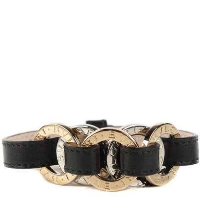 Bulgari Calfskin Circular Panel Bracelet Black Gold Silver 1 of 7