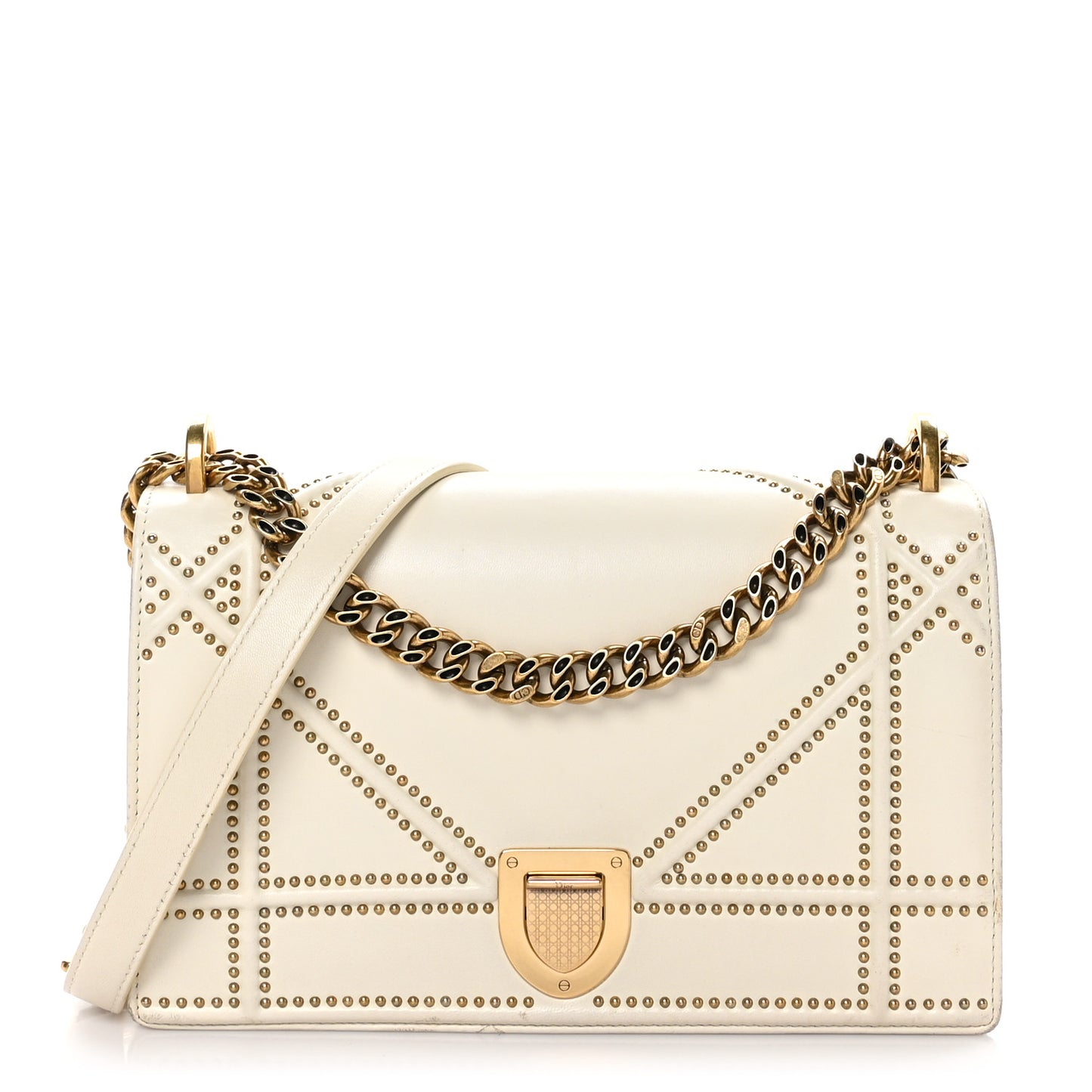 Lambskin Studded Medium Diorama Flap Bag Latte