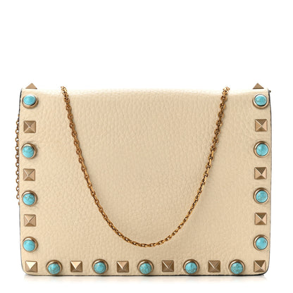 Valentino Garavani Grained Calfskin Rockstud Rolling Wallet on Chain Light Ivory 1 of 10