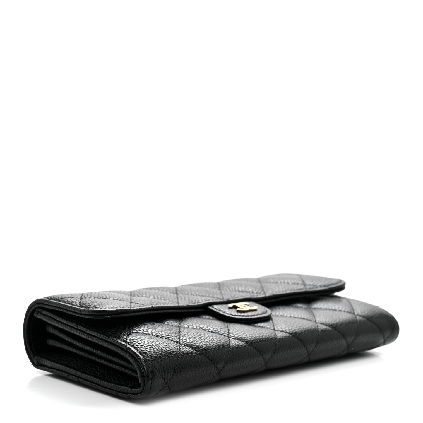 Caviar Quilted Large Gusset Flap Wallet Black