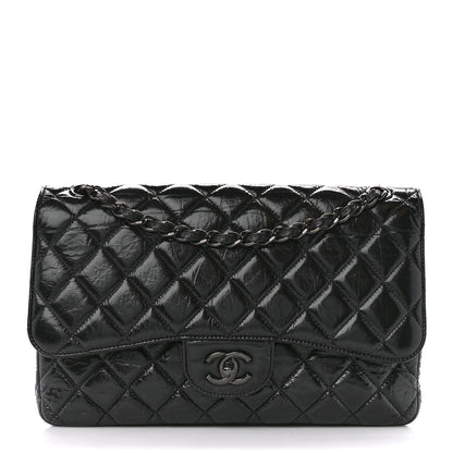 Chanel Shiny Distressed Calfskin Quilted Jumbo Double Flap So Black 1 of 13