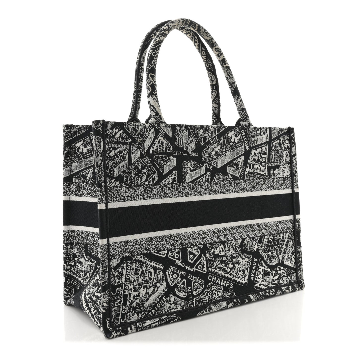 Canvas Embroidered Medium Plan De Paris Book Tote Black White